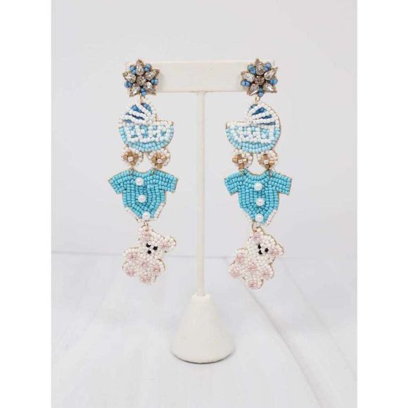 Welcome Baby Beaded Earring BLUE - Picture 2 of 2